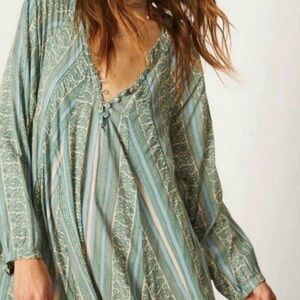Natalie Martin Fiore Mint Green And Blue Striped Paisley Long Dress - Size M.